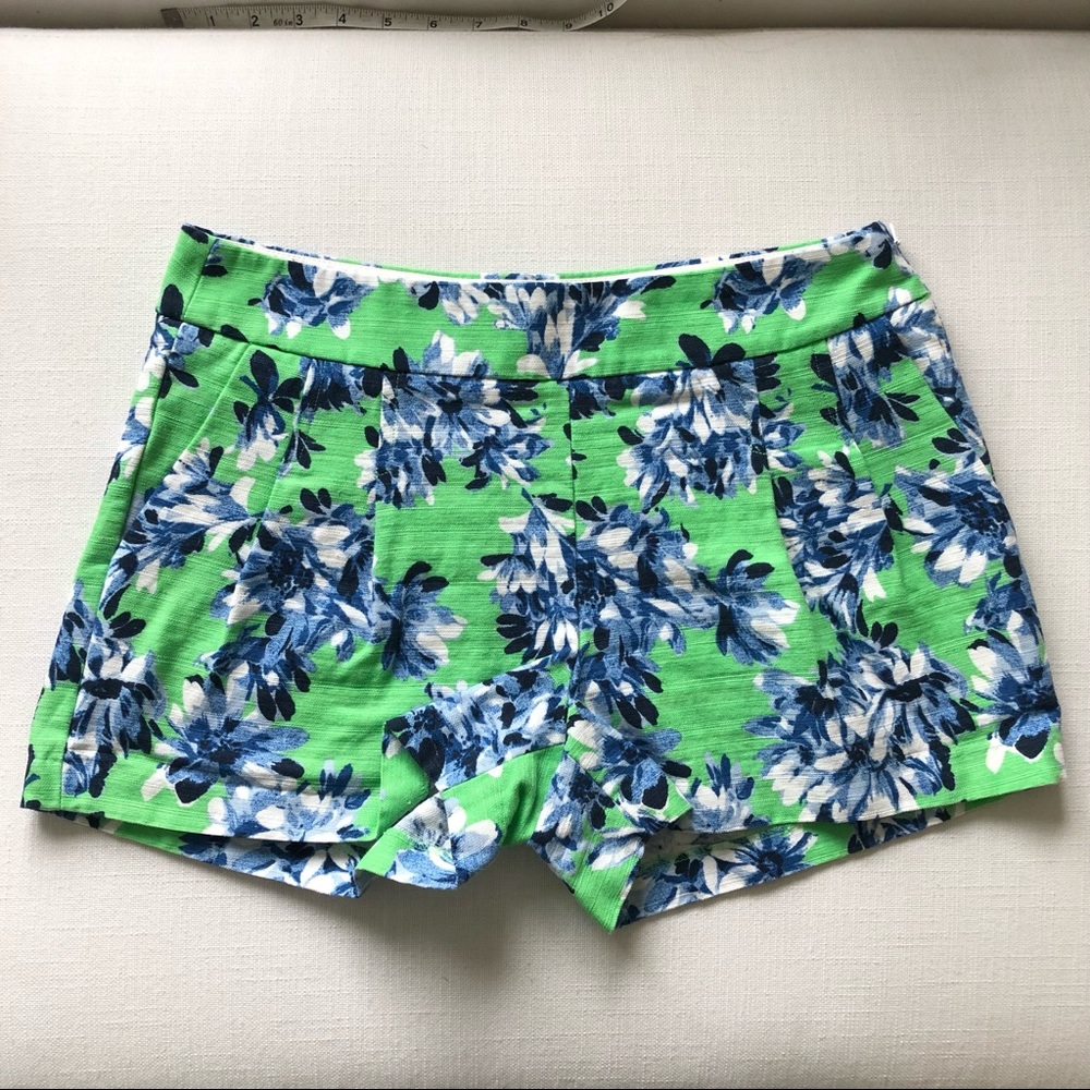 J. Crew Factory Floral Shorts In Green with Blue & White Flowers - Size 2